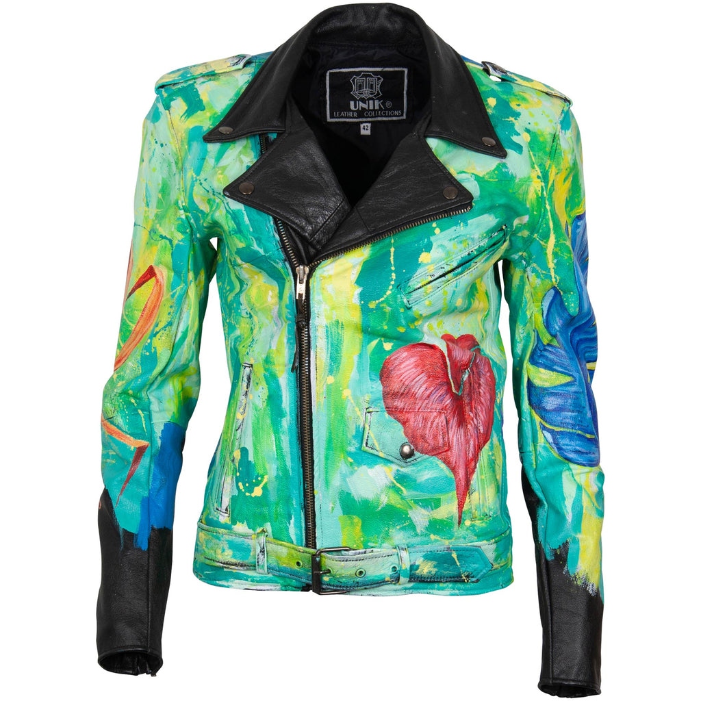 Leather Jacket - Monstera & Hibiscus