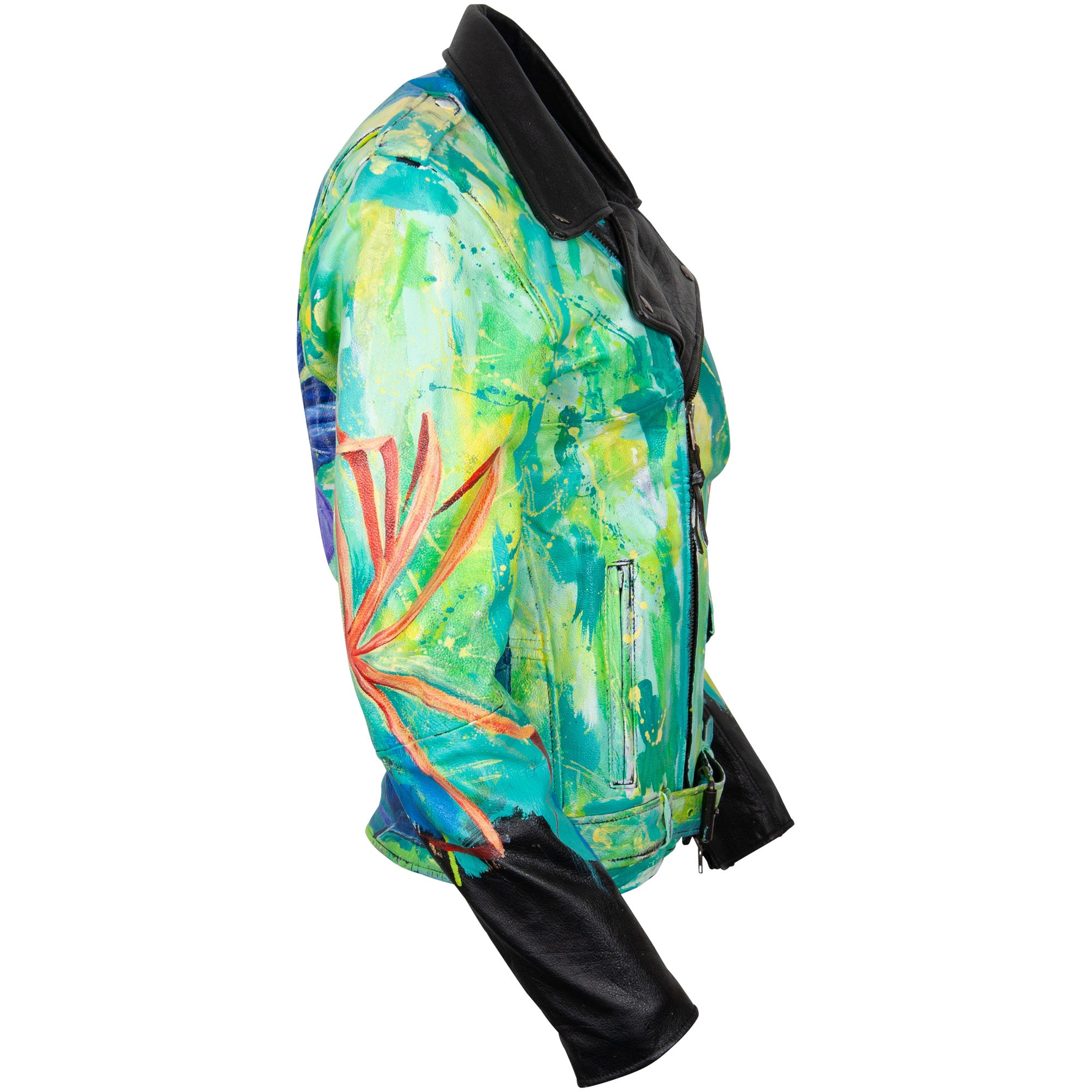 Leather Jacket - Monstera & Hibiscus
