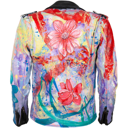 Leather Jacket - Cosmos & Plumeria