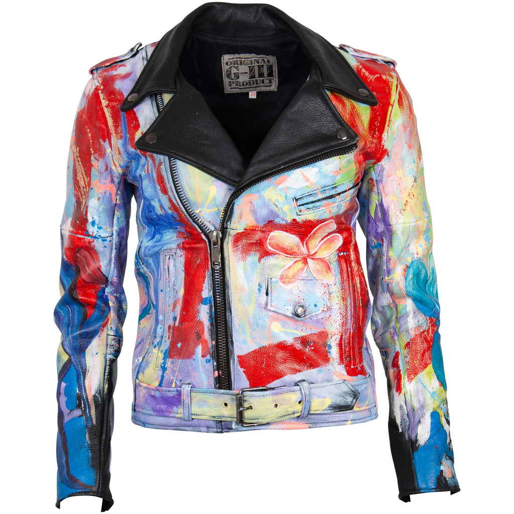 Leather Jacket - Cosmos & Plumeria