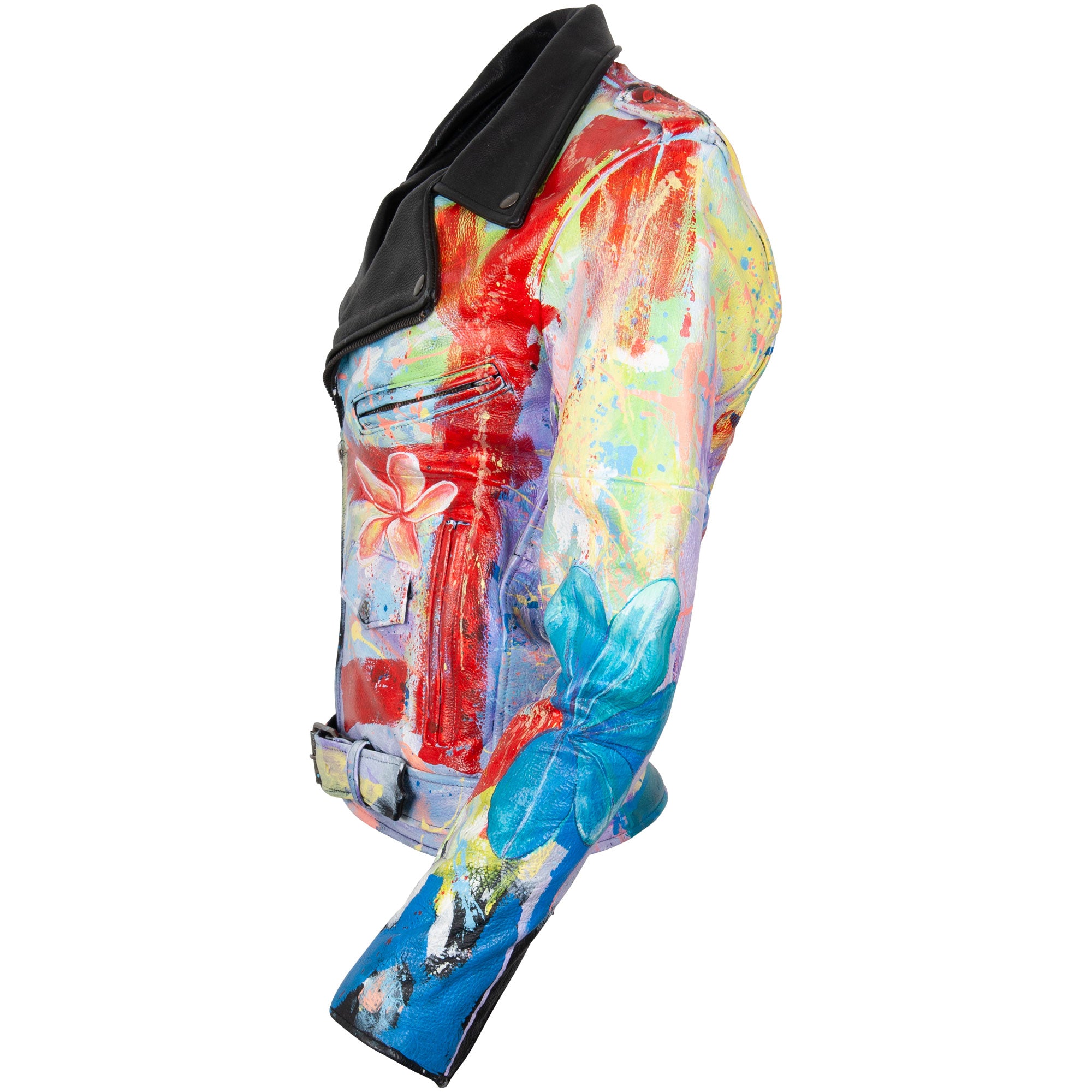 Leather Jacket - Cosmos & Plumeria