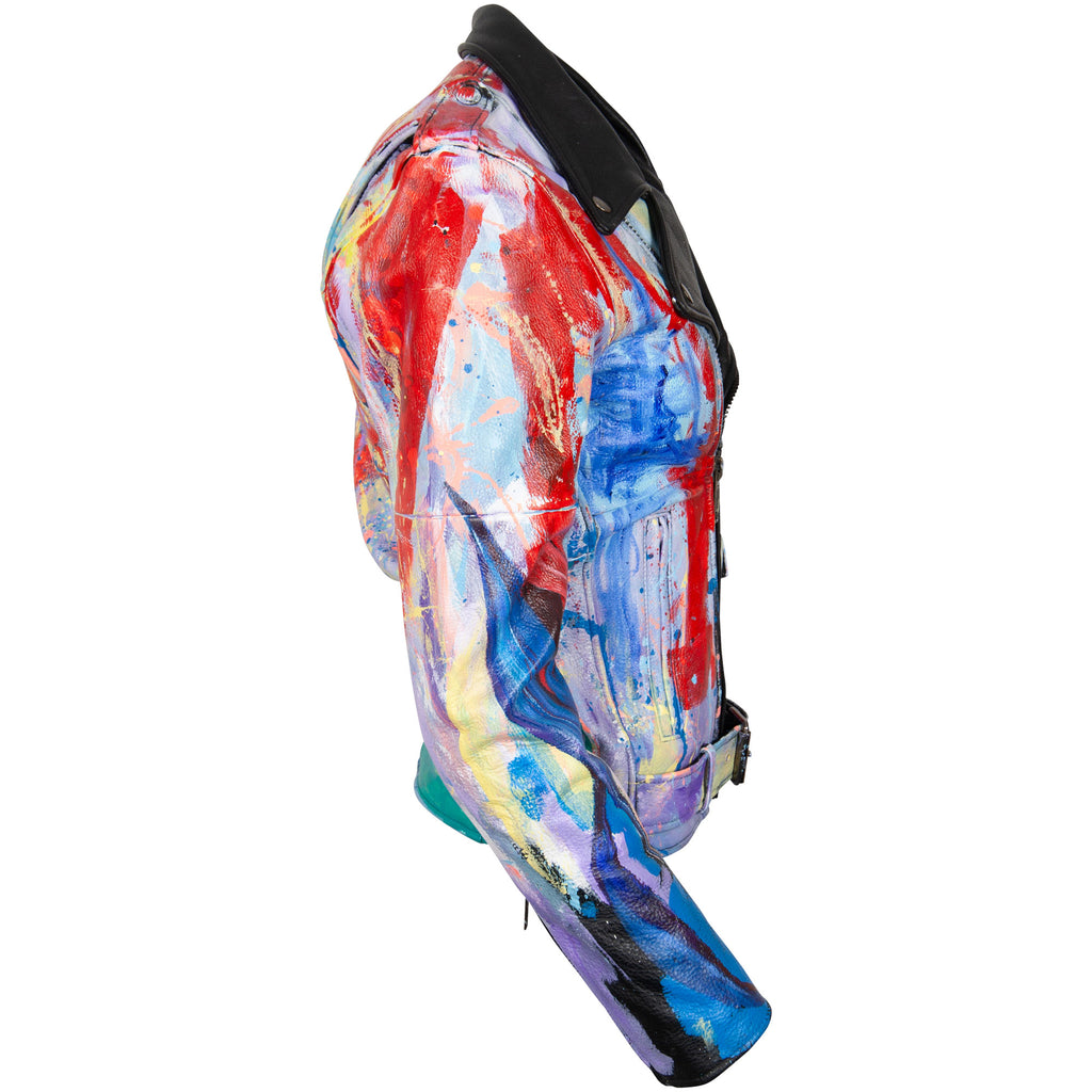 Leather Jacket - Cosmos & Plumeria