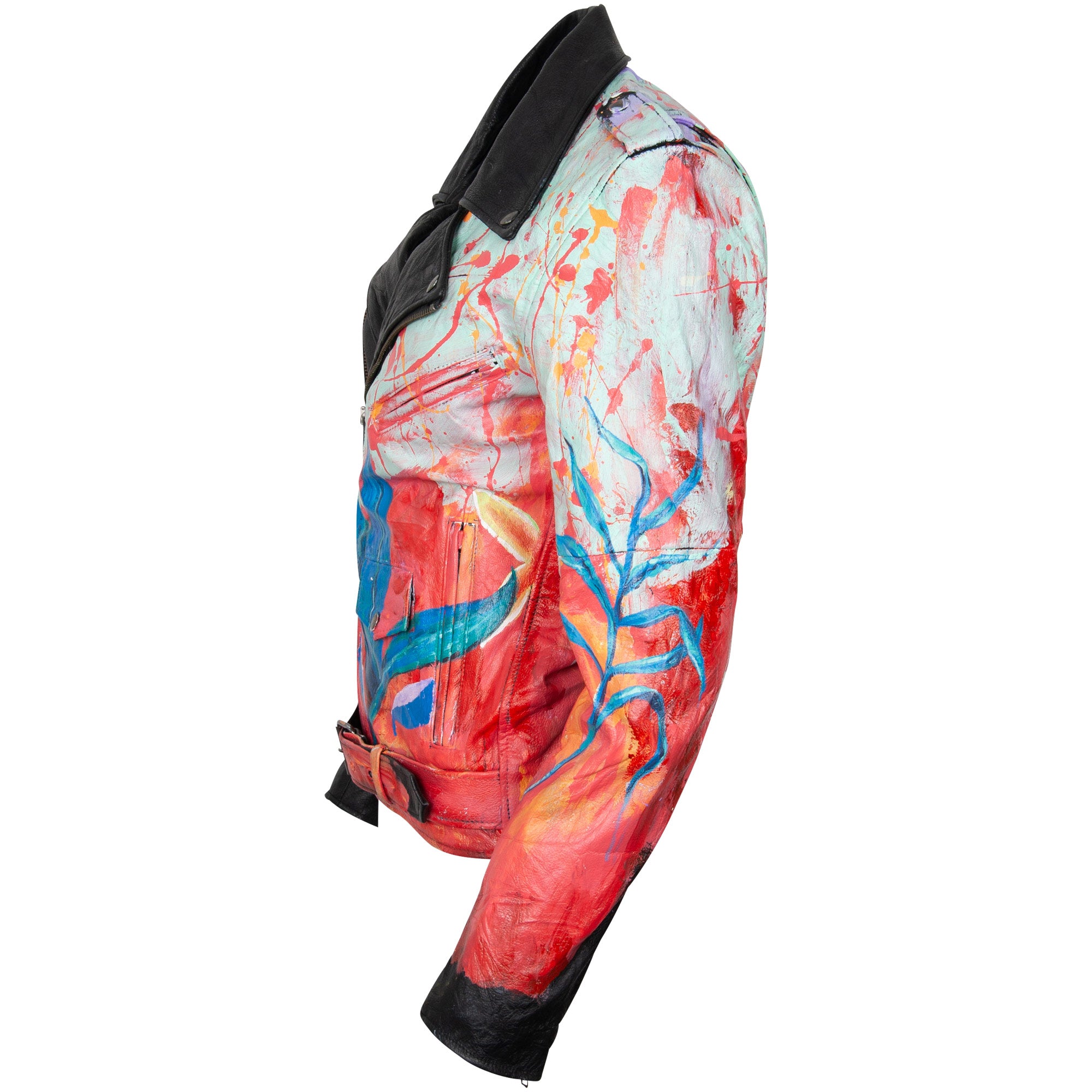 Leather Jacket - Blue Leaf